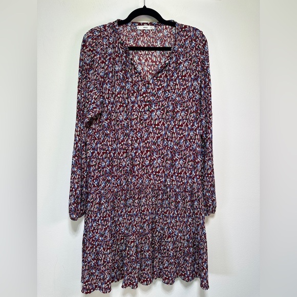 Mango Dresses & Skirts - Mango | Fall Floral Print Long Sleeve Dress | Tiered Crepe Midi | Size 6